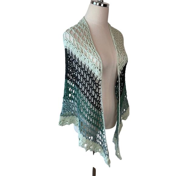 Handmade Crochet Knit Shawl Cottagecore Fairycore Blue Green Granny - Picture 1 of 10